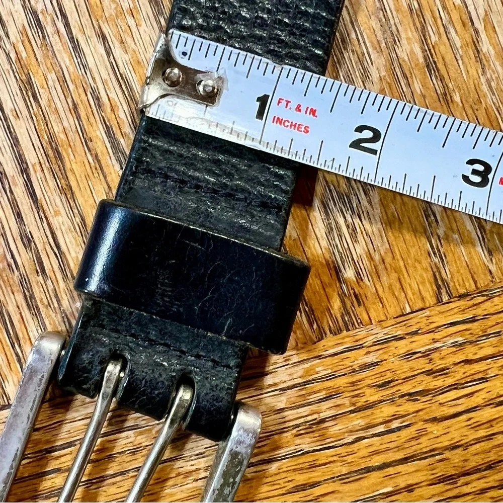 VINTAGE‎ Calvin Klein black genuine leather belt silver signature double buckle